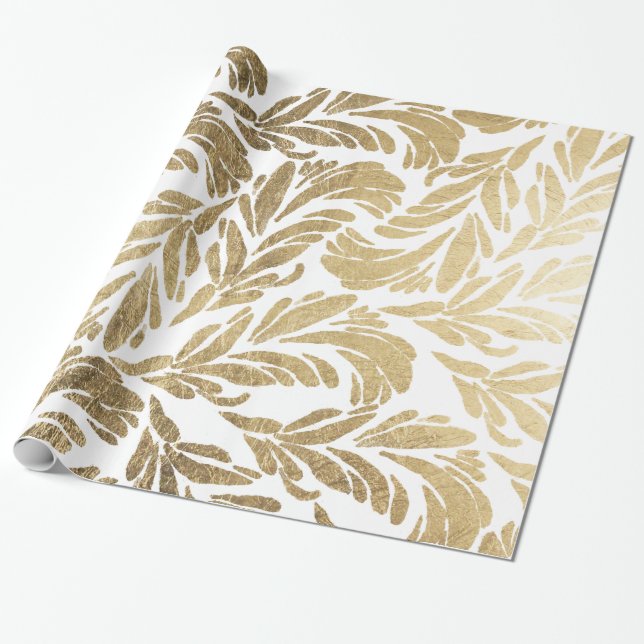 Elegant faux gold modern floral damask pattern wrapping paper (Unrolled)