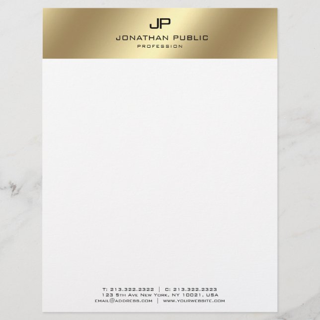 Elegant Faux Gold Modern Monogram Basic Template Letterhead (Front)