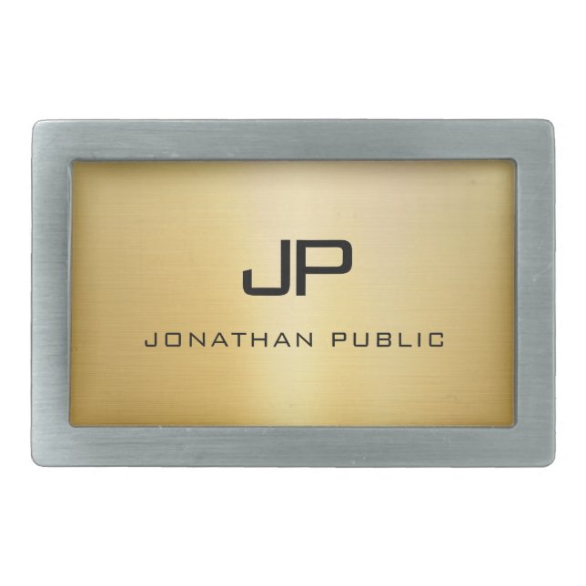 Elegant Faux Gold Modern Monogram Name Template Belt Buckle (Front)
