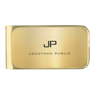 Elegant Faux Gold Modern Monogram Name Template Finish Money Clip