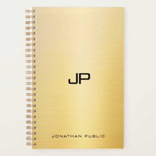 Elegant Faux Gold Modern Monogram Name Template Planner