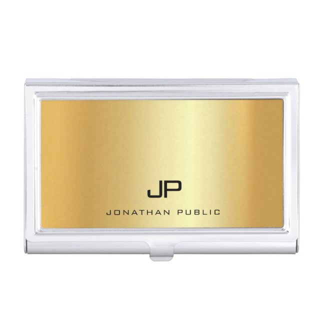 Elegant Faux Gold Modern Monogram Template Business Card Case (Front)