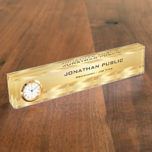 Elegant Faux Gold Modern Template With Clock Desk Name Plate