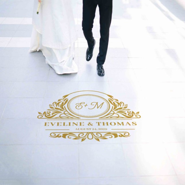 Elegant faux gold monogram Calligraphy Welcome Floor Decals (Wedding)