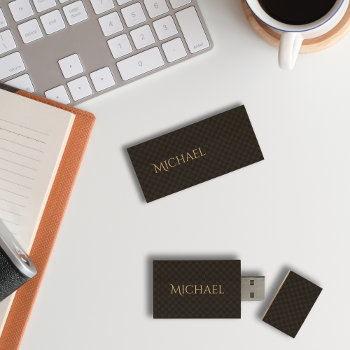 Elegant Faux Gold Name Modern Checkered Office Usb Wood Usb Flash Drive by iCoolCreate at Zazzle