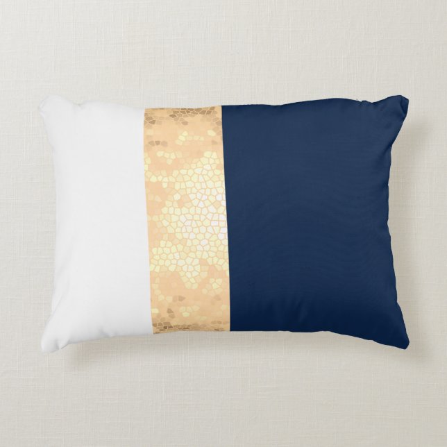 elegant faux gold, navy blue, white stripes accent pillow (Front)