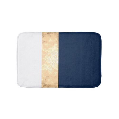 elegant faux gold navy blue white stripes bath mat