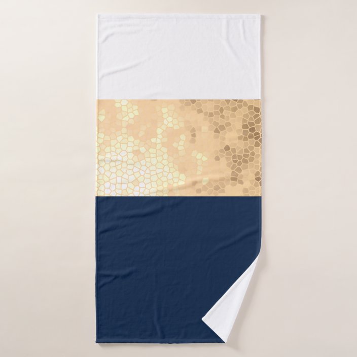 elegant faux gold, navy blue, white stripes bath towel set