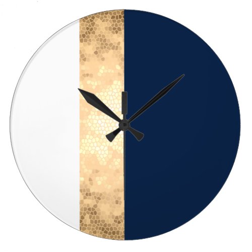 elegant faux gold navy blue white stripes large clock