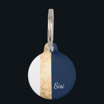 elegant faux gold, navy blue, white stripes pet tag<br><div class="desc">Modern and elegant faux gold,  navy blue and white stripes.</div>