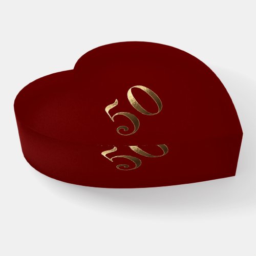 Elegant Faux Gold Number 50 on Red Heart Paperweight