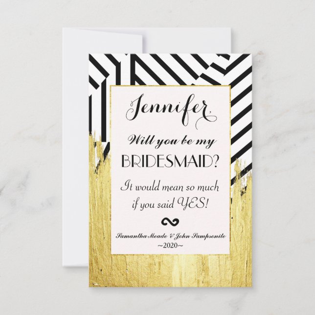 Elegant Faux Gold Paint Strokes & Stripes Pattern Invitation (Front)