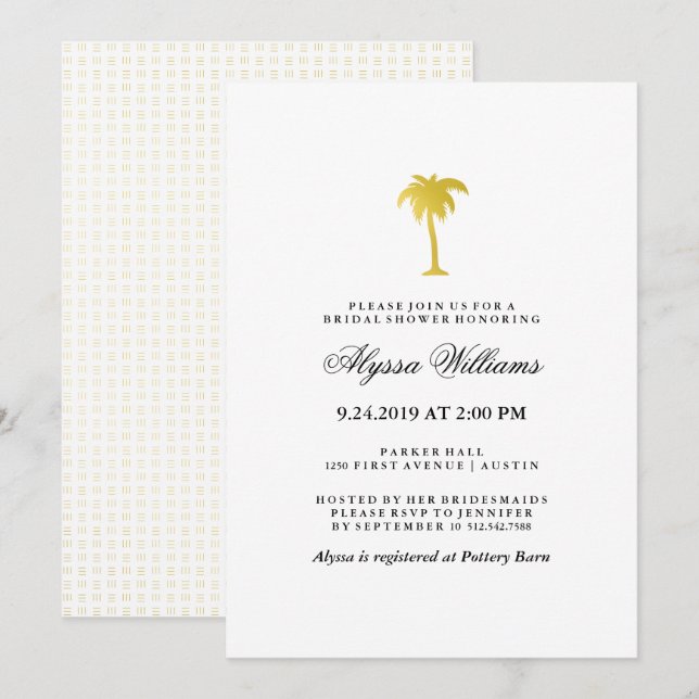 Elegant Faux Gold Palm Tree Bridal Shower Invitation (Front/Back)