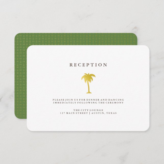 Elegant Faux Gold Palm Tree Reception | Green Invitation (Front/Back)