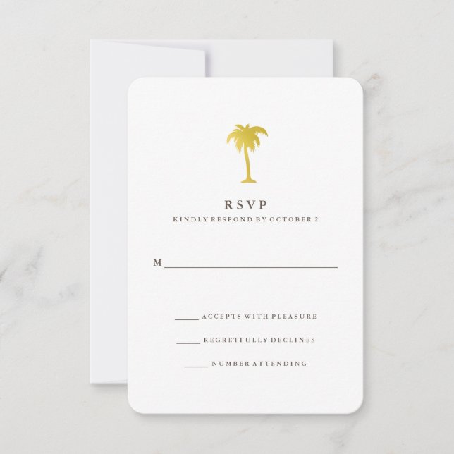 Elegant Faux Gold Palm Tree RSVP | Green (Front)