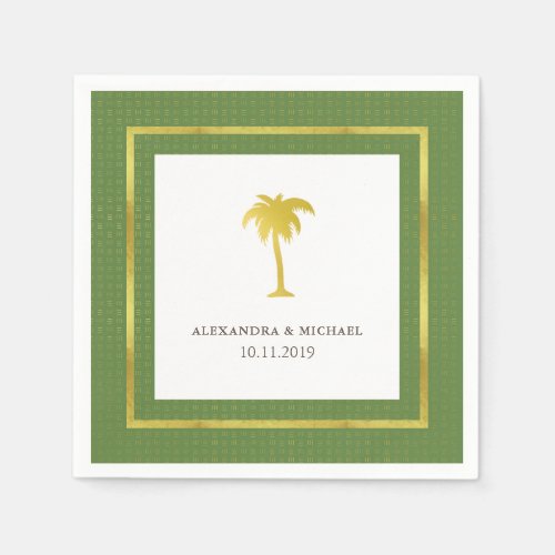 Elegant Faux Gold Palm Tree Wedding  Green Paper Napkins