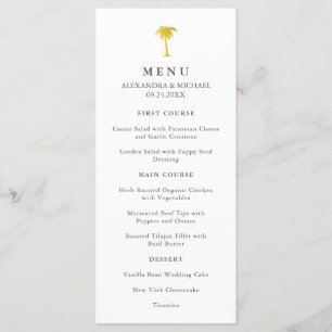 Elegant Faux Gold Palm Tree Wedding Menu Green