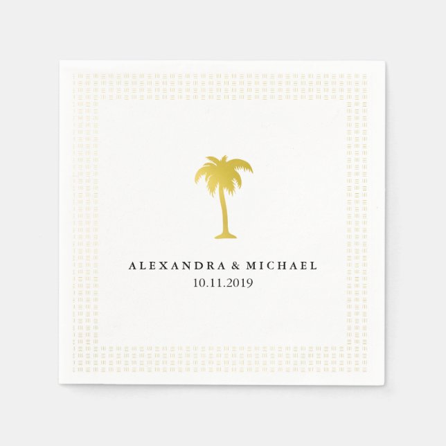 Elegant Faux Gold Palm Tree Wedding Paper Napkins (Front)