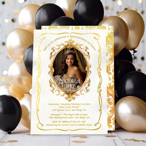 Elegant faux gold photo royal quinceanera birthday invitation