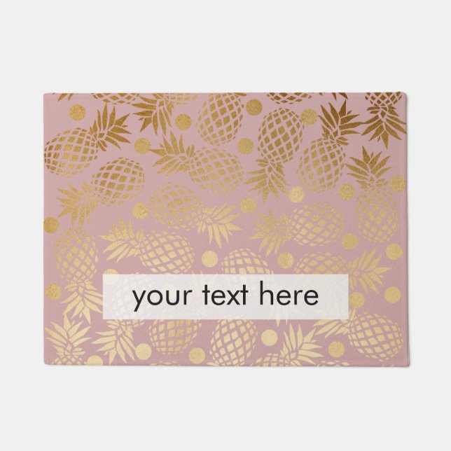 elegant faux gold pineapple pattern polka dots doormat (Front)