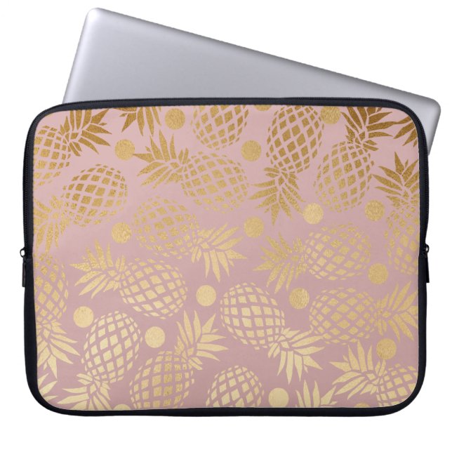elegant faux gold pineapple pattern polka dots laptop sleeve (Front)