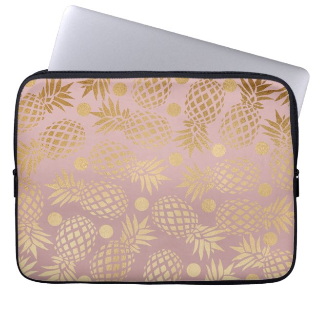 elegant faux gold pineapple pattern polka dots laptop sleeve (Front)
