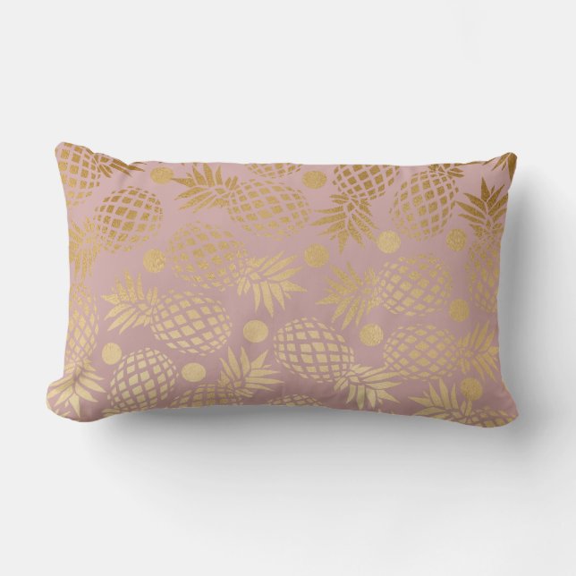 elegant faux gold pineapple pattern polka dots lumbar pillow (Front)