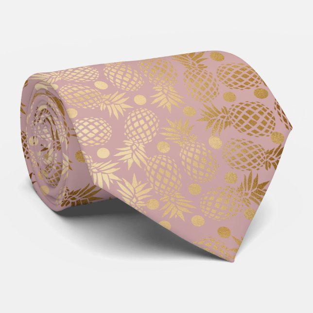 elegant faux gold pineapple pattern polka dots neck tie (Rolled)