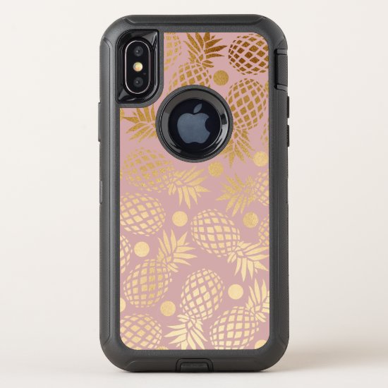 elegant faux gold pineapple pattern polka dots OtterBox defender iPhone x case