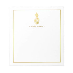 Elegant Faux Gold Pineapple with Border Notepad