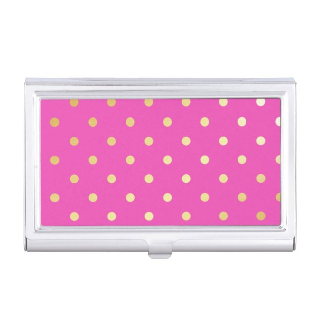 elegant faux gold pink polka dots business card case (Front)