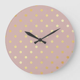 elegant faux gold pink polka dots large clock