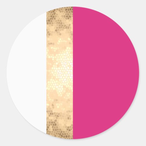 elegant faux gold pink white stripes classic round sticker