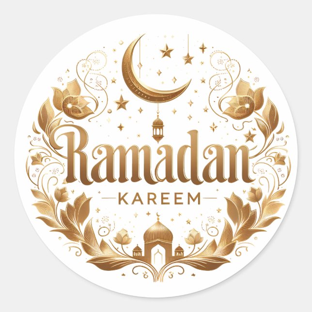 Elegant Faux Gold Ramadan Kareem Mubarak Classic Round Sticker (Front)