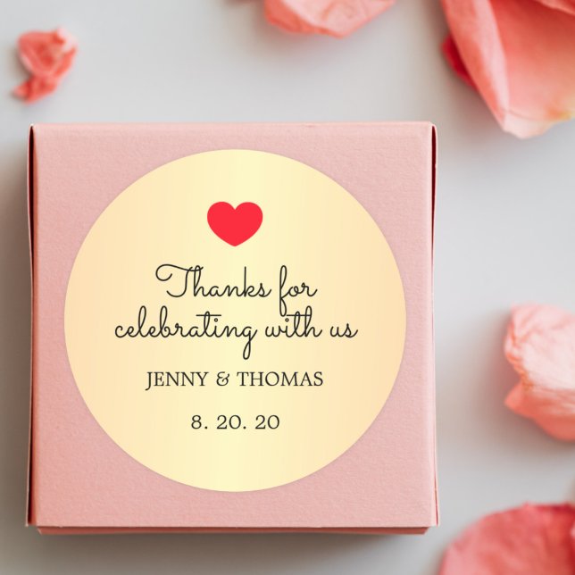 Elegant Faux Gold Red Heart Wedding Thank You Classic Round Sticker (Creator Uploaded)
