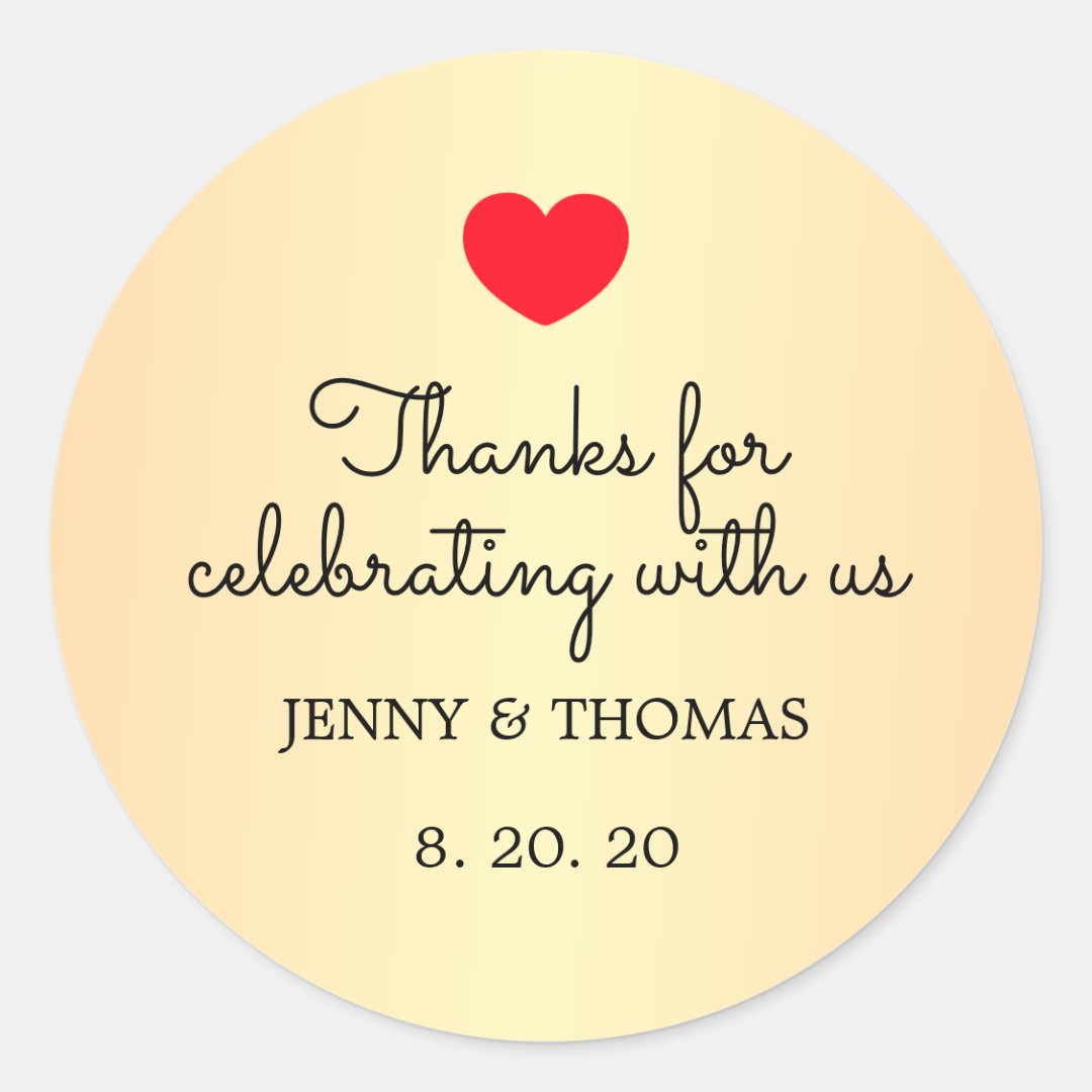 Elegant Faux Gold Red Heart Wedding Thank You Classic Round Sticker