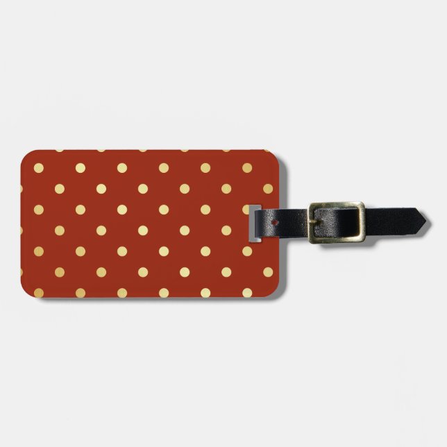 elegant faux gold red polka dots luggage tag (Front Horizontal)