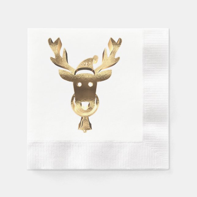 Elegant Faux Gold Reindeer Santa Hat Christmas Napkins (Front)