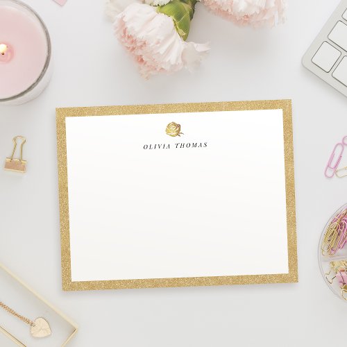 Elegant faux gold rose personalized Stationery Note Card