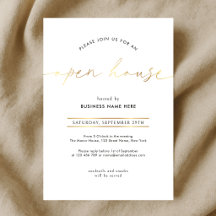 Elegant Faux Gold Script Business Open House