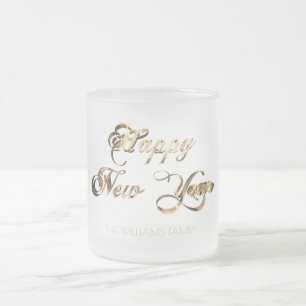 Elegant Faux Gold Script Happy New Year Frosted Glass Coffee Mug
