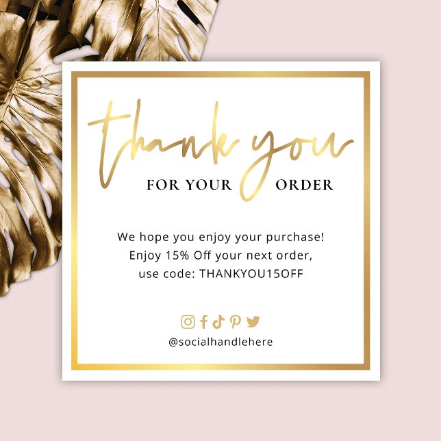Elegant Faux Gold Script Logo Business Thank You Note Card (Creator Uploaded)