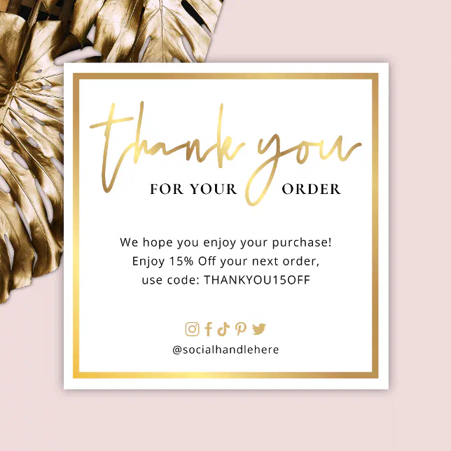 Elegant Faux Gold Script Logo Business Thank You Note Card | Zazzle