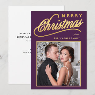 Elegant Faux Gold Script Merry Christmas Photo Holiday Card