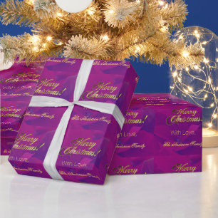 Elegant Faux Gold Script Merry Christmas Purple Wrapping Paper