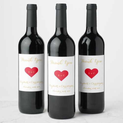 Elegant Faux Gold Script Wedding Engagement Heart Wine Label