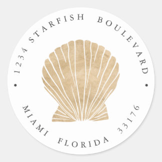 Elegant FAUX GOLD SEASHELL coastal Return address Classic Round Sticker