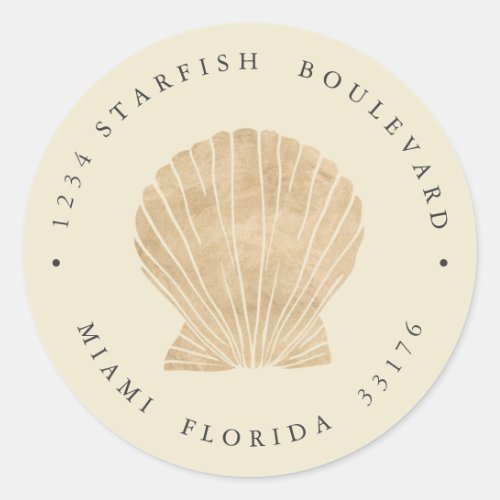 Elegant FAUX GOLD SEASHELL coastal Return address Classic Round Sticker