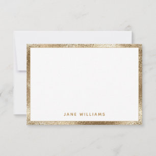 Elegant Faux Gold Shimmer Border Personalized Name Note Card