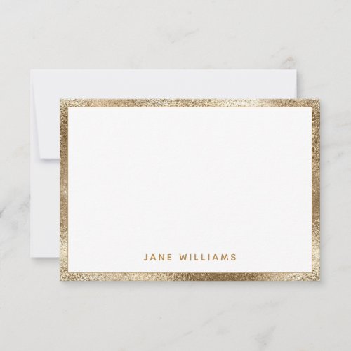 Elegant Faux Gold Shimmer Border Personalized Name Note Card